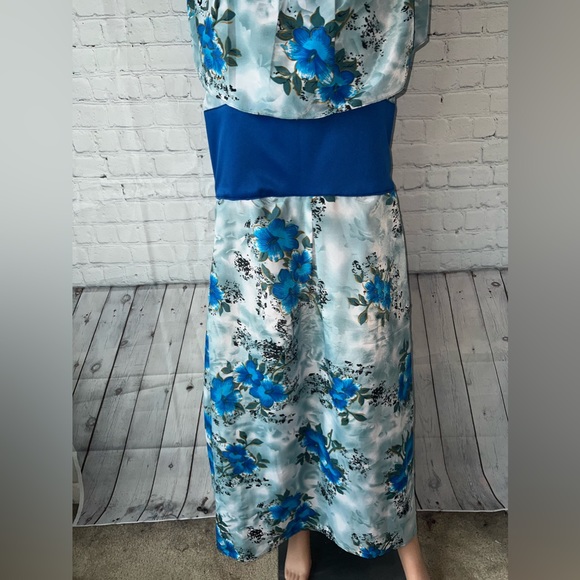 Floral Blue & Green Long Sleeveless Flower Dress size XL - Picture 3 of 15